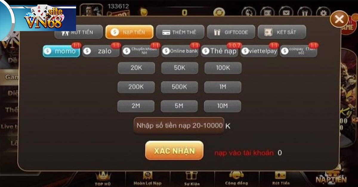 Hướng dẫn giao dịch Vn68 - Hướng dẫn nạp rút tiền tại vn68 club